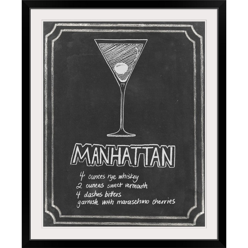 « ii », affiche rétro dépilé Chalkboard Cocktails, Cadre noir, H 23 po x l 20 po x P 1 po