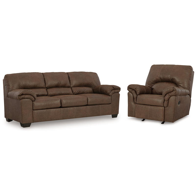 Canapé et fauteuil inclinable Bladen, Similicuir brun