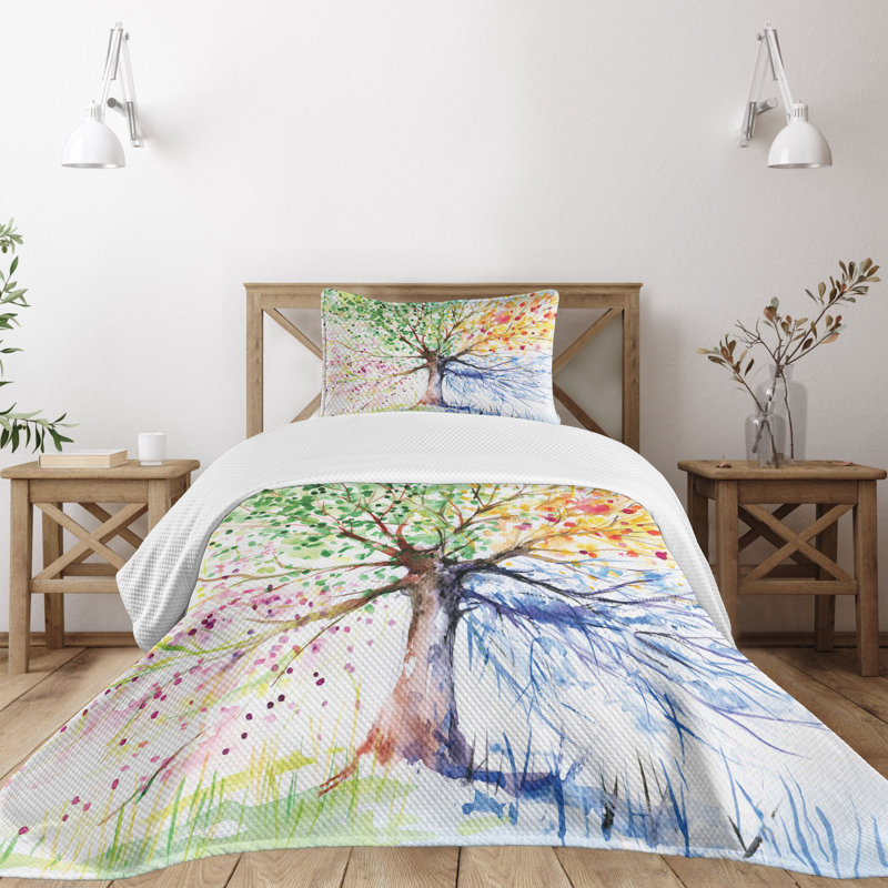 White Quilted Twin Bedspread Set with Pillow Sham