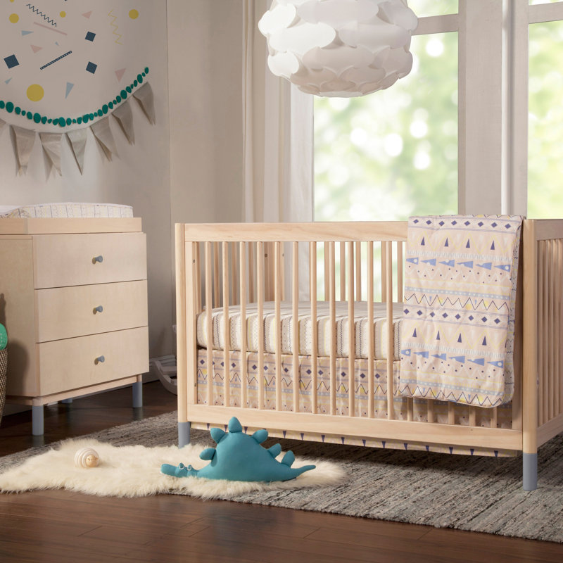 Gray Pine Nursery Crib and Dresser Feet Set