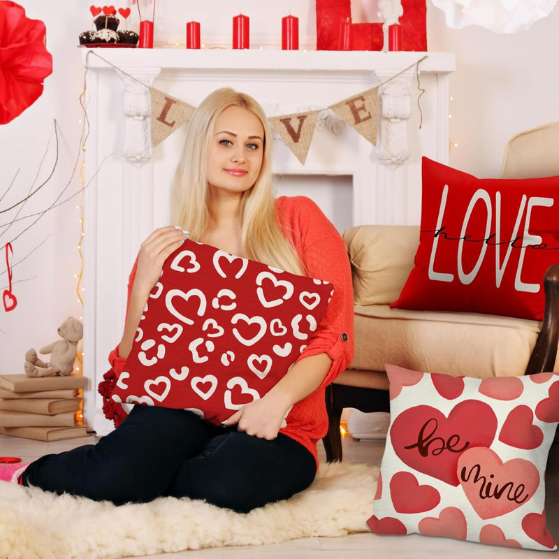 Valentines Day Pillow Covers  Set Of 4 For Valentines Day Decor Heart Love Here XOXO Sweet Valentine Throw Pillows Covers Decorative Cushion Cases Sofa Couch Valentine Decorations