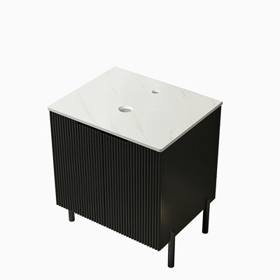 Armoire autoportante 24 po sans lavabo TURIO, avec comptoir en pierre frittée blanc Carrara et 2 portes, noir