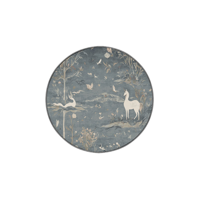 Tapis gris lavable à la machine, Rond 3 pi
