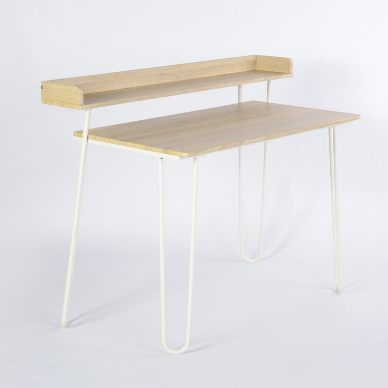 Shoshone Metal Base Writing Desk, Oak/White