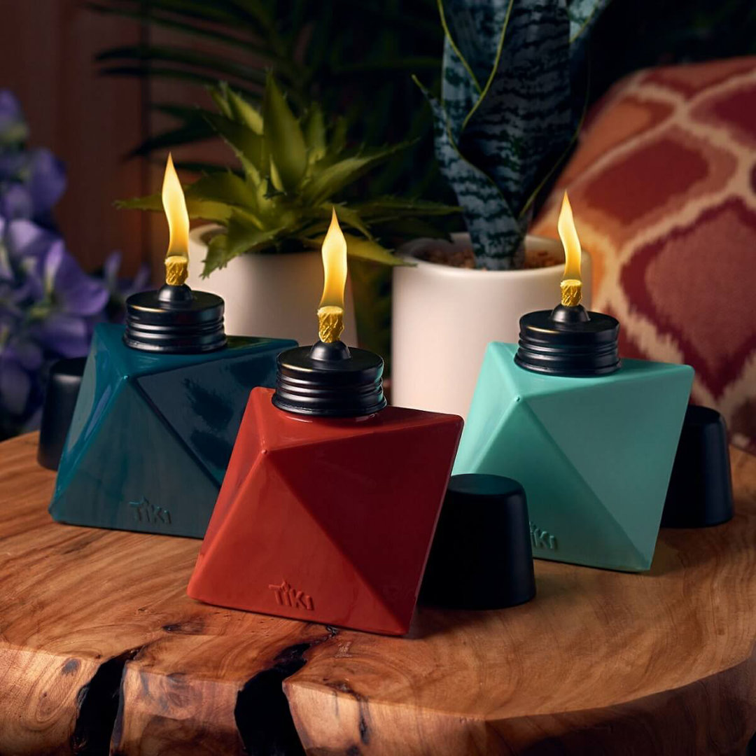 TIKI® Brand 4.25 Inch Table Torch Glass Prism Blue, Teal and Red (Set of 3) TIKI Brand