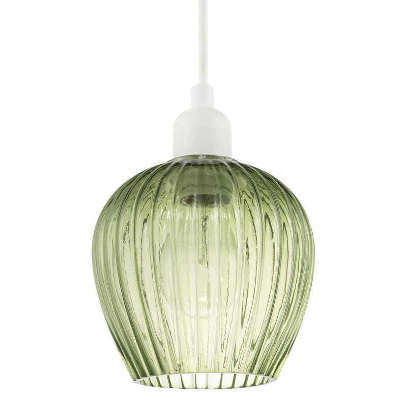 Modern Easy Fit Pendant Lighting Shade With Ridged Fluted Lines By, Green