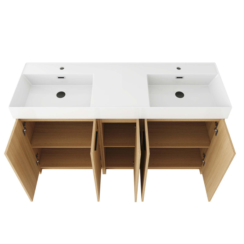 Meuble-lavabo autoportant à double cuve avec rangement très grand et portes à fermeture en douceur