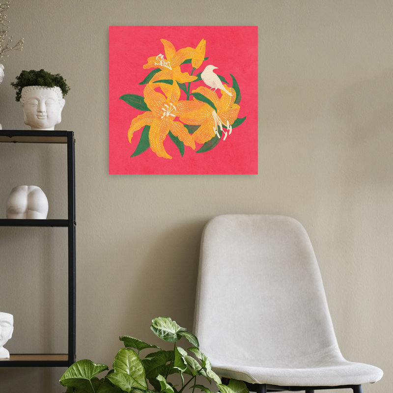 Art mural oiseau et lys, 18" H x 18" W