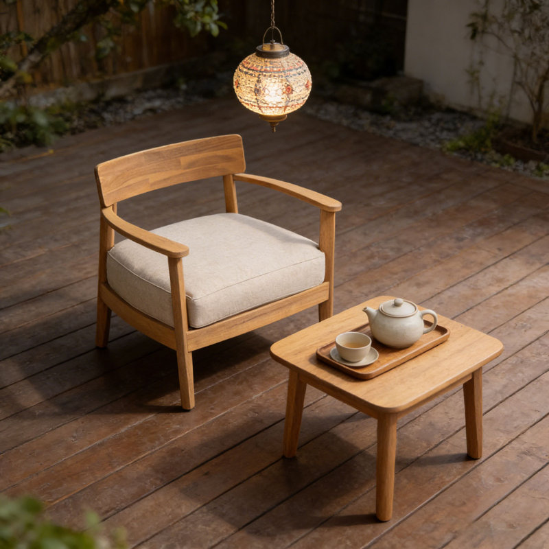 Wood Club Chair With Seat Cushion, Beige-1