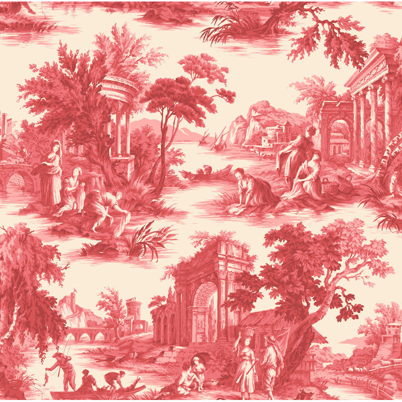 Villandry Toile Wallpaper Roll, Red