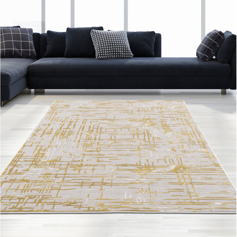 Tapis doré à motif abstrait Delong, Rectangle 5 pi x 7 pi 6 po