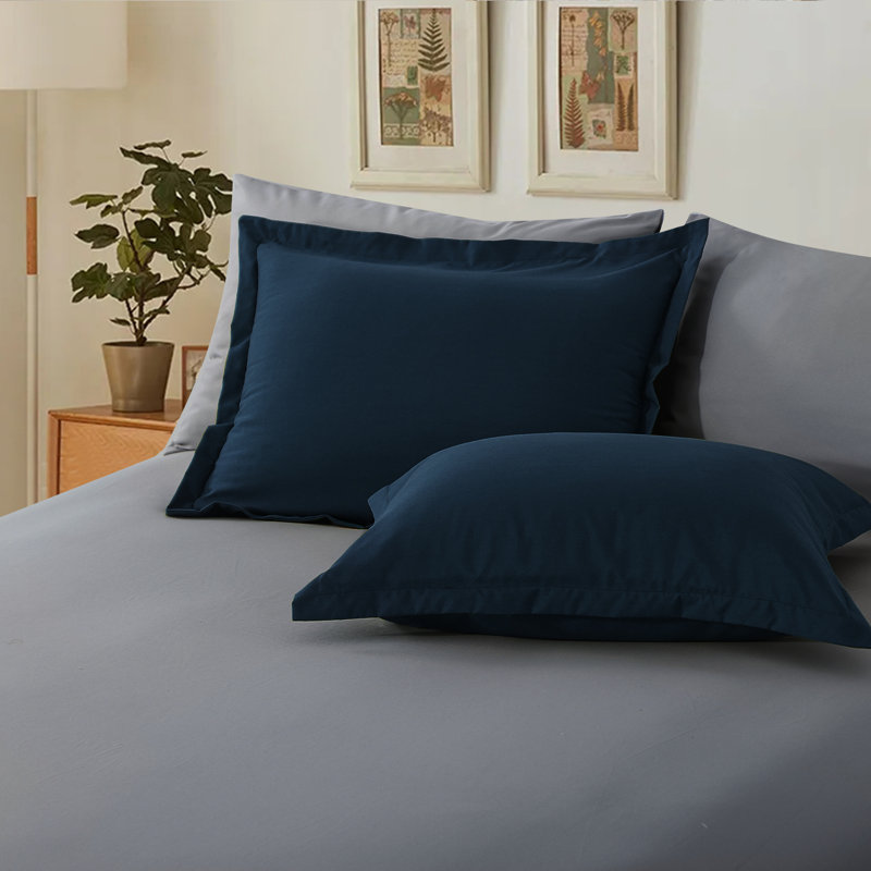 Ensemble d'édredon en microfibre 5/7-pièces , Bleu marine / gris, Édredon pour grand lit simple + 4 pièces supplé