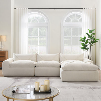 Canapé de 116 po entièrement compressé avec mousse à haute densité, dossier et coussin de siège intégrés, bordure décorative, conception sans pieds sans cadre, aucun assemblage requis, combinaison libre, chenille de particules