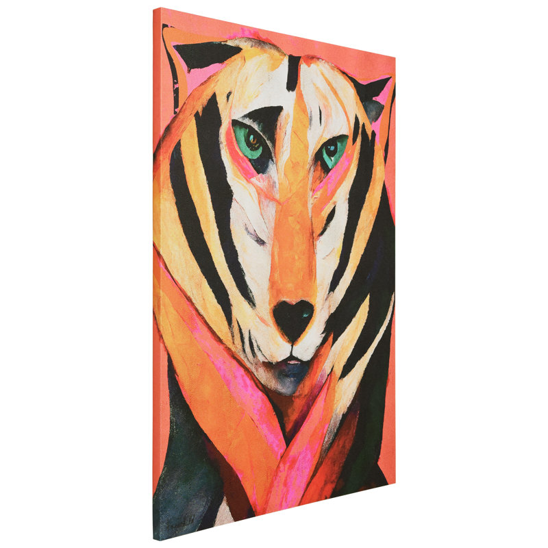 Vibrant Tiger Abstract Art on Gold Shagreen Canvas, 60" x 40"