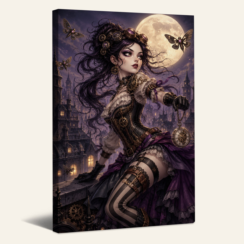 «Steampunk» mauve avec des papillons mécaniques et une toile d'Halloween, H 40 po x l 28 po
