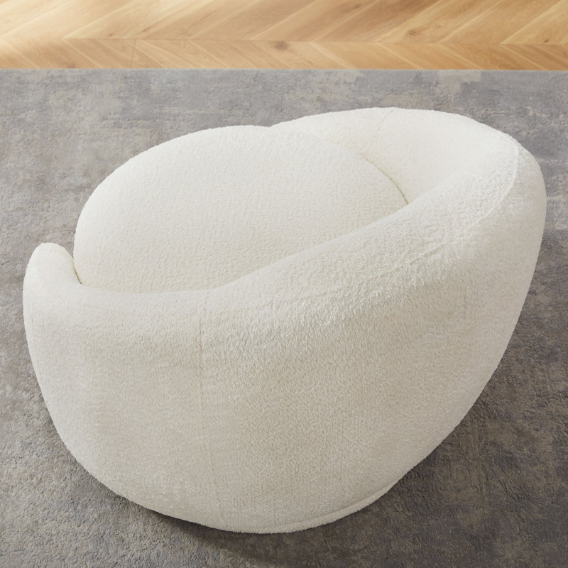 Blaklee Upholstered Swivel Barrel Chair, White Boucle
