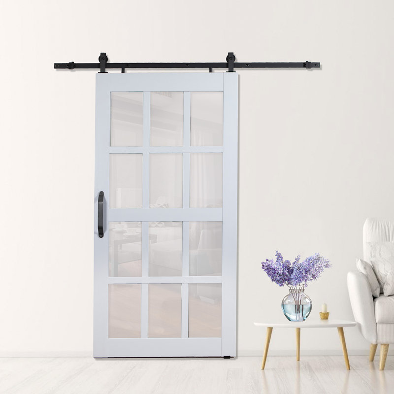  Porte de grange givrée 12 Lite 84 po avec quincaillerie d'installation Montana, 36 po x 84 po, Blanc