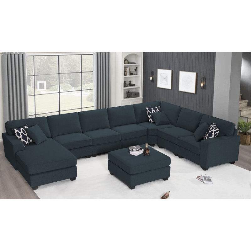 165.7" Wide Reversible Modular Sectional with Ottoman, Charcoal Polyester Blend