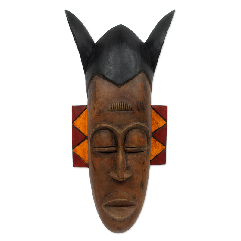 Décor de mur de masque en bois d'ashanti de chef épée de chef