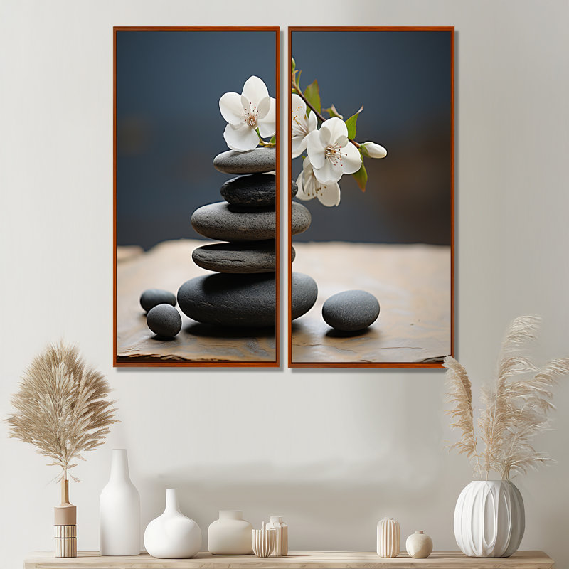 Art mural moderne sur toile Zen, H 20 po x l 24 po, Cadre flottant, Brun