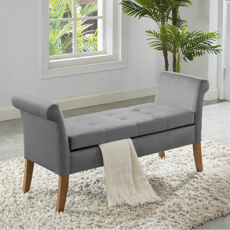 Cargo Velvet Upholstered Storage Bench, Gray