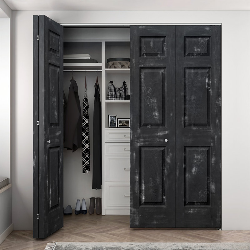 Panneaux creux en bois manufacturé et en métal avec trousse de quincaillerie d'installation, 48 po x 80 po, Noir rétro