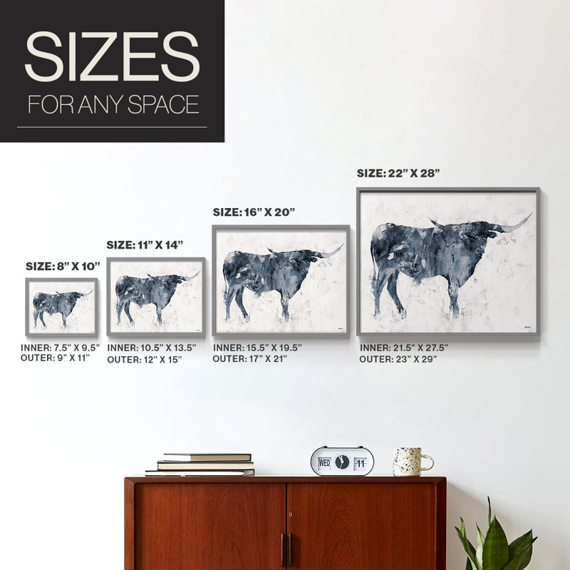 Long Horn Alt V2 -Framed Print - Restickable, Gray, 22" H x 28" W