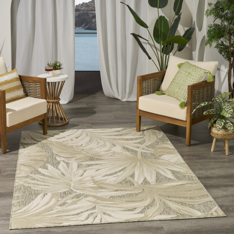 Floral Indoor/Outdoor Ivory Sage Area Rug, Rectangle 107 x 168 cm