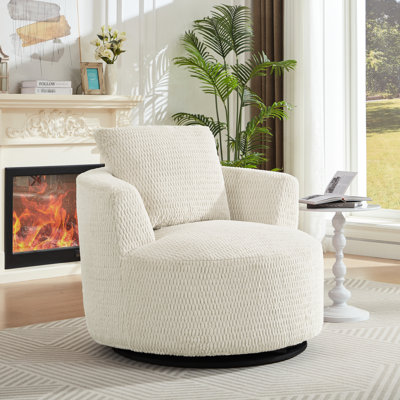 Fauteuil pivotant à 360°, compressible et polyvalent, idéal pour le salon, le bureau ou l'appartement - Siège confortable en fausse fourrure crème, structure de base adaptée