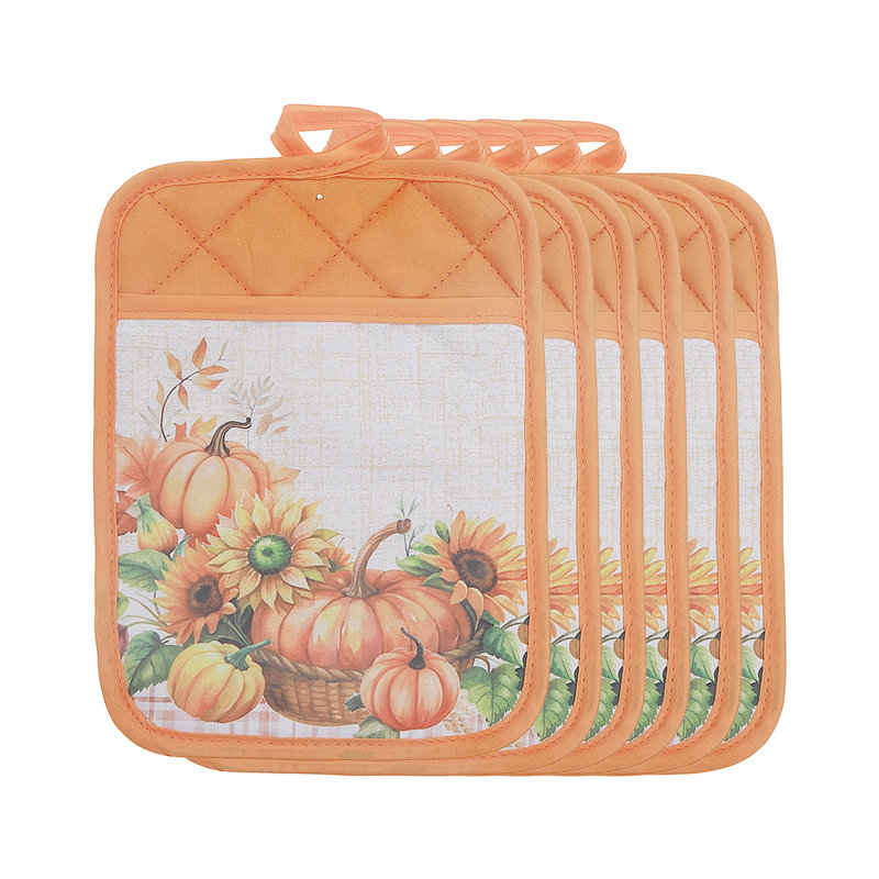 Pot Holder With Pocket (Pumpkin) - Set Of 6