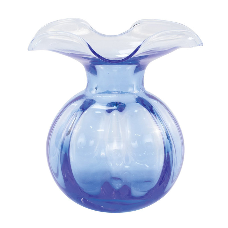 Hibiscus Handmade Glass Table Vase, 5.5" H x 5" W x 5" D, Cobalt