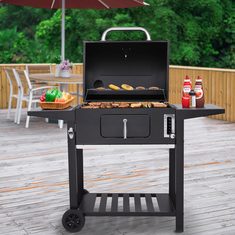 Royal Gourmet  24" Barrel Charcoal Grill with Side Shelves