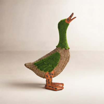 Flynn Moss and Rattan Duck Garden Statue