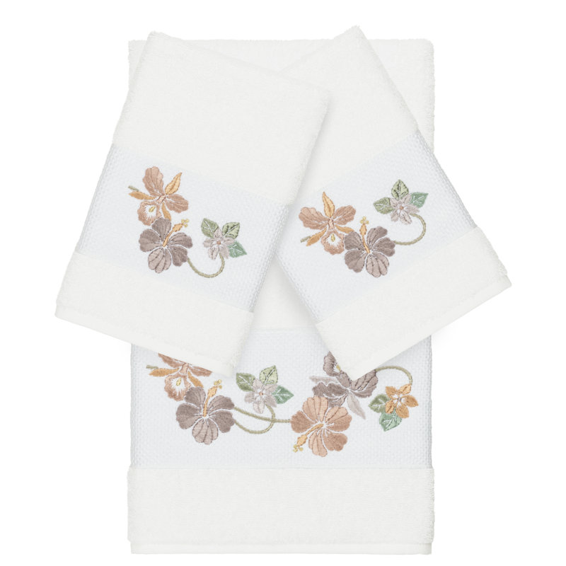 Caroline Embellished 3 Piece Towel Set, White