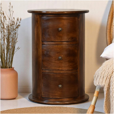 Solid Wood 3-Drawer Chestnut Drum, Brown