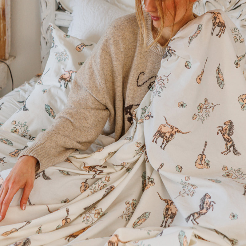 Ensemble de draps en percale de coton JG Co. By Amie And Jolie Sikes, Ensemble de draps double / double avec 2 taies d'o
