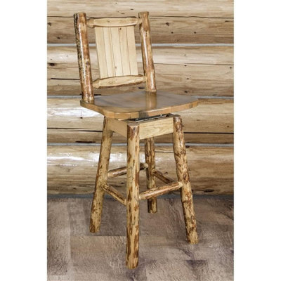 Glacier Country Collection Barstool w/ Back & Swivel w/ Laser Engraved Bear Design