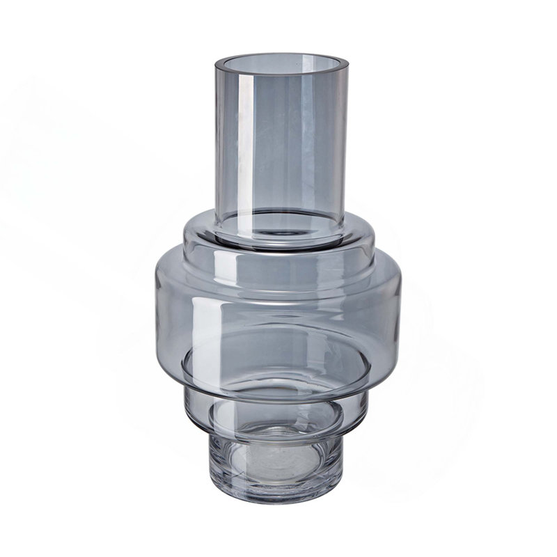 D7.7X13.8"H Geometric Design Smoke Luster Blue And Clear Accent Vase