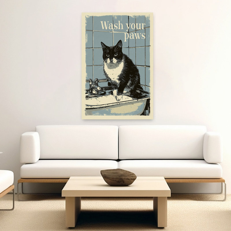 «Wash Your Paws», art mural rétro, H 60 po x l 40 po