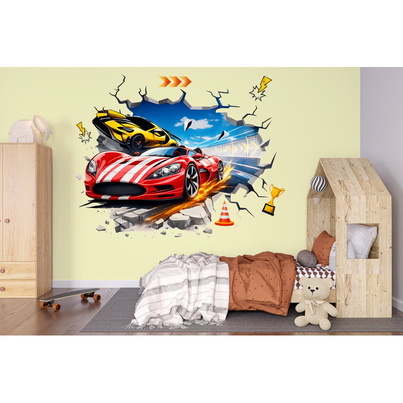 Peinture murale 3D voiture de course chambre d'enfant Supercar Racing Decor 273Mv, H 42 po x l 80 po