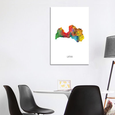 Latvia Map by Michael Tompsett - 1 Piece Wrapped Canvas Painting