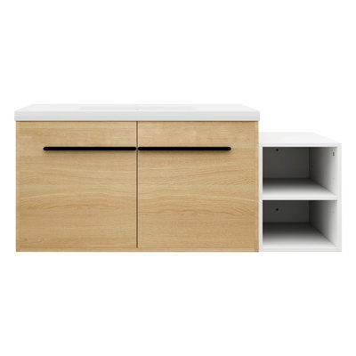 Ensemble de meuble-lavabo mural 48 po avec lavabo de comptoir en résine, 1 tablette de rangement, 2 portes à fermeture douce (KD-Packing)