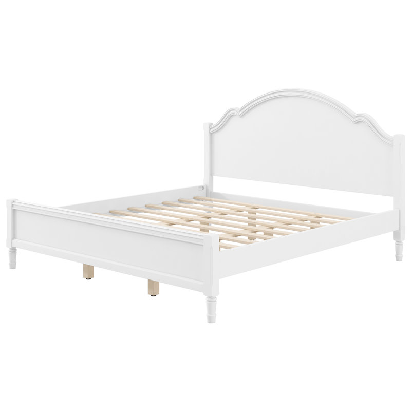 Structure de lit plateforme très grand en bois massif avec tête et pied de lit en arche, support à lattes, sans sommier, finition blanc / noir / noyer, blanc