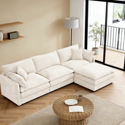 3-Seater Comfy Cloud Couches With Movable Ottoman