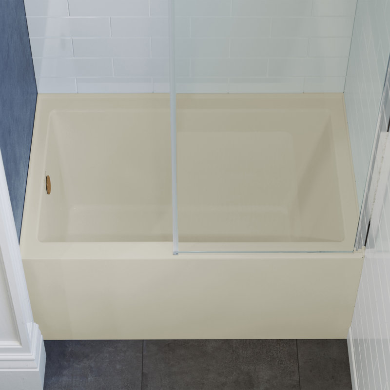 Baignoire d'angle Voltaire 48 po x 32 po avec bonde à gauche et tablier, couleur biscuit, Gauche, Or brossé