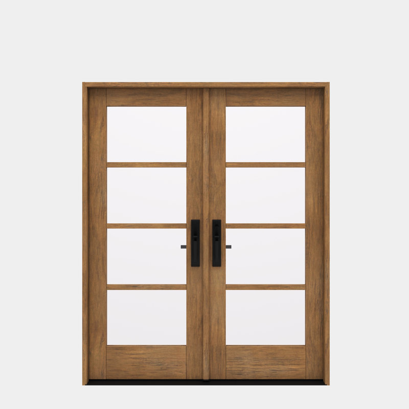 G10402-SW-80 | Porte double 80 po, extérieur pré-monté RTA, SDL 4 Lite, bois d'acajou brut, 66.5" x 82" [32" Door]