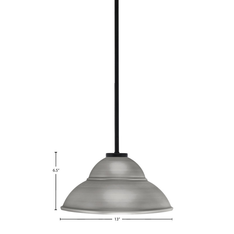 Amarmula 1 Light Stem Pendant, Matte Black Finish, 13" Graphite Double Bubble Metal Shade, Gray