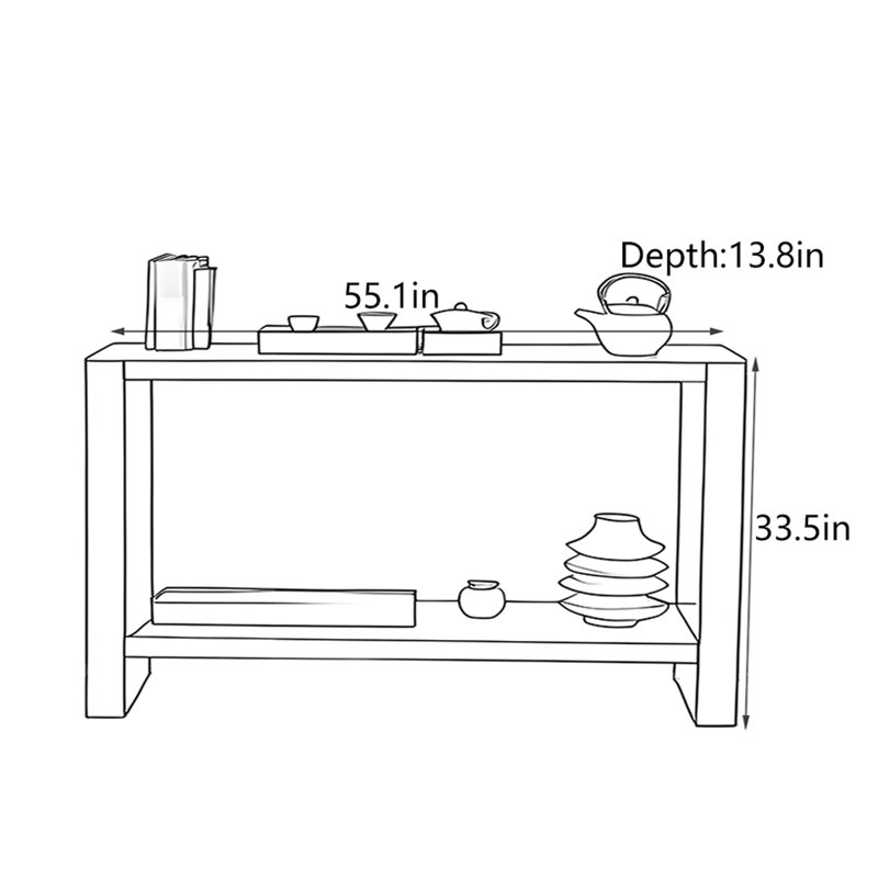Console Mid-Century moderne en bois massif, H 33,5 po x l 55,1 po x P 13,8 po