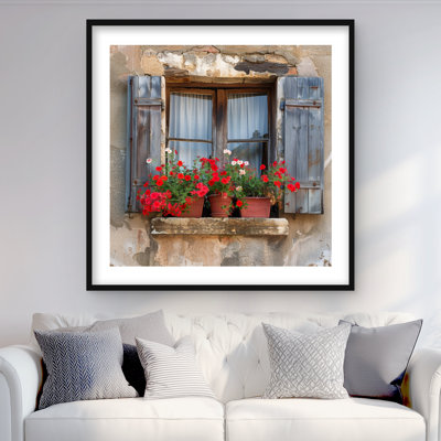 Fleurs sur le rebord - Imprimé mat gris encadré | Décoration intérieure