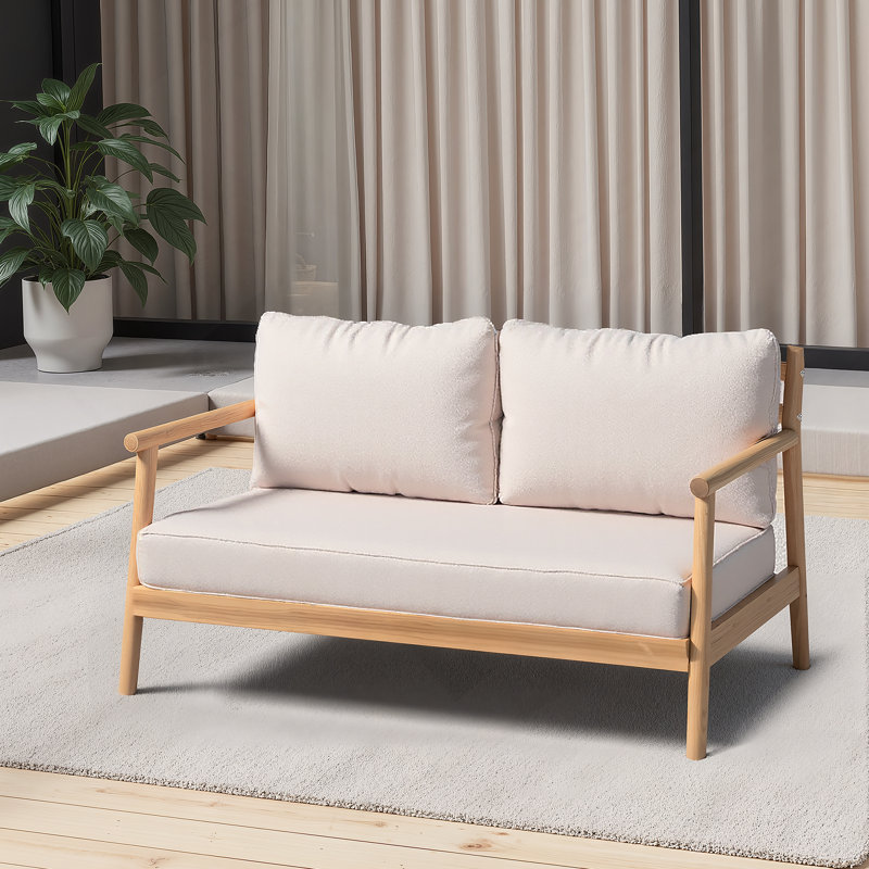 Canapé de patio en bois d'acacia avec coussin résistant à l'eau, teck et beige